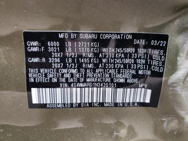 2022 SUBARU ASCENT TOU 4S4WMARD1N3430101