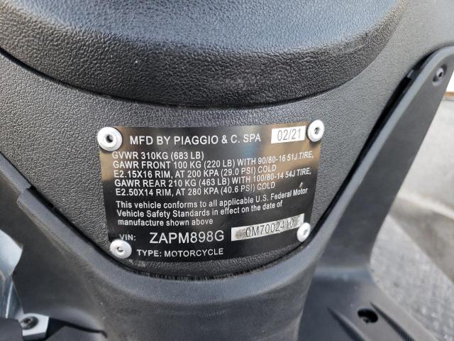 2021 PIAGGIO SCOOTER ZAPM898G0M7002410