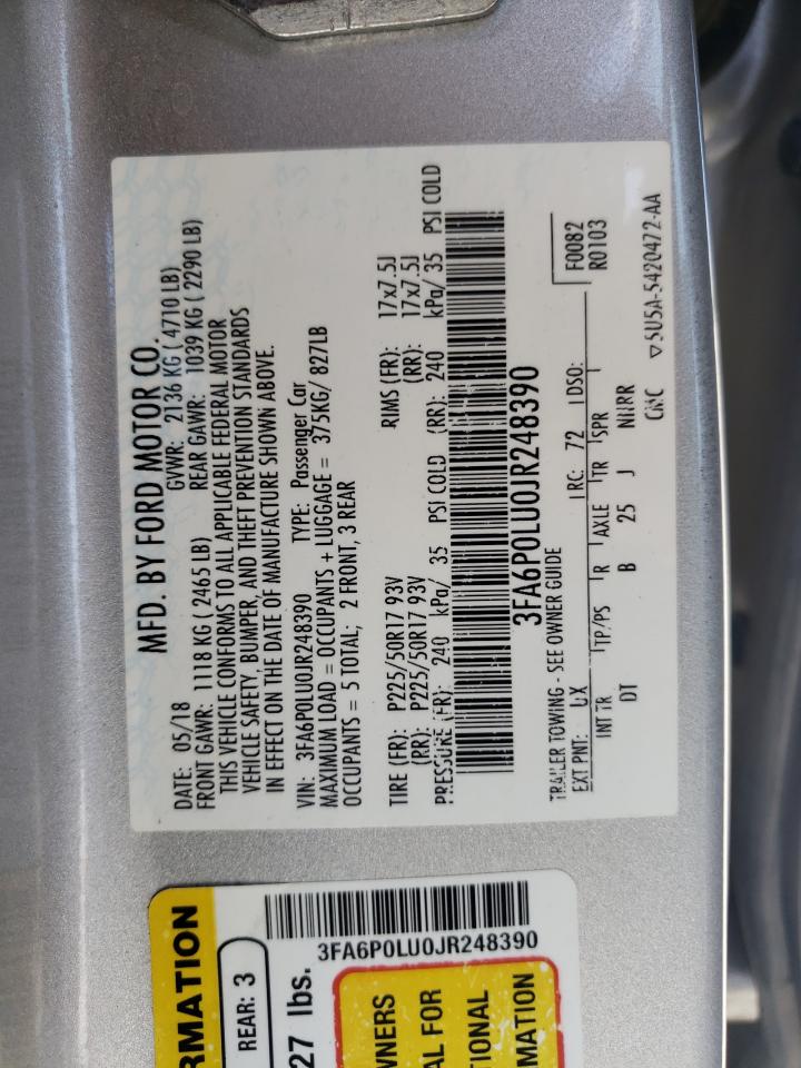 3FA6P0LU0JR248390 FORD FUSION 2018