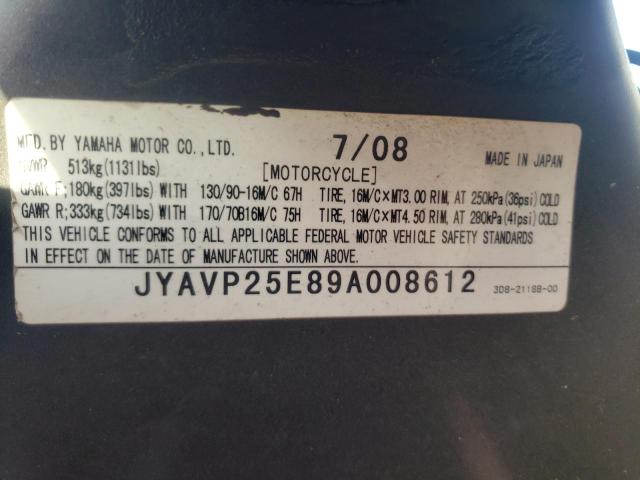 2009 YAMAHA XVS1300 CT JYAVP25E89A008612