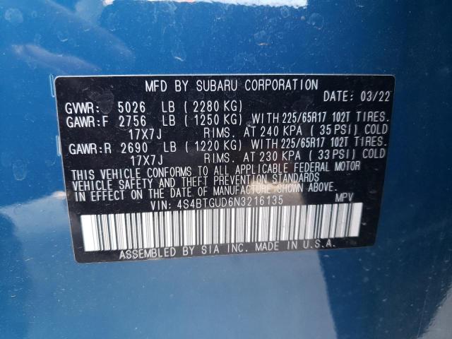 2022 SUBARU OUTBACK WI 4S4BTGUD6N3216135