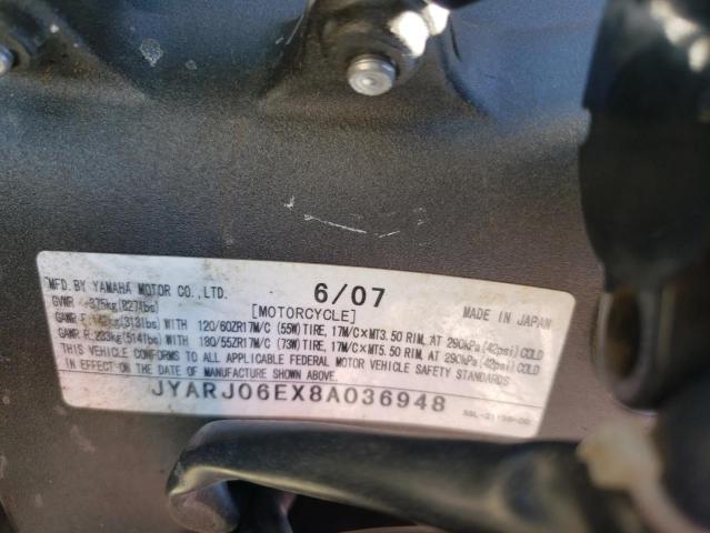 2008 YAMAHA YZFR6 S JYARJ06EX8A036948