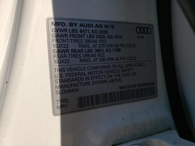 2020 AUDI Q8 PREMIUM WA1EVAF10LD005350
