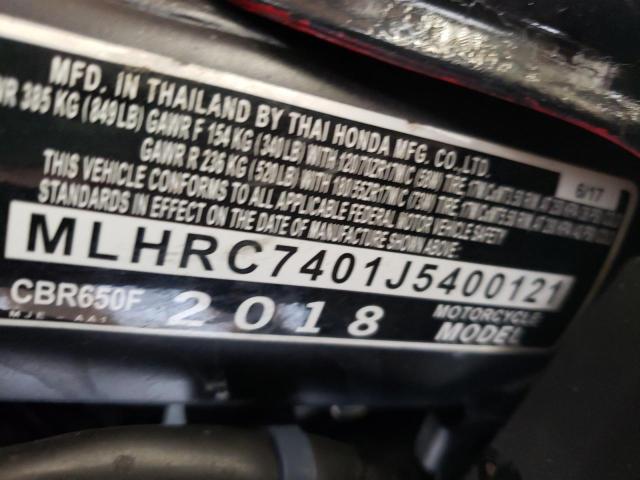 2018 HONDA CBR650 F MLHRC7401J5400121