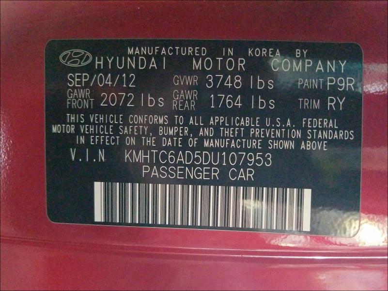 2013 HYUNDAI VELOSTER KMHTC6AD5DU107953