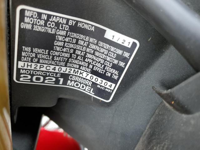 2021 HONDA CBR600 RA JH2PC40J2MK700304