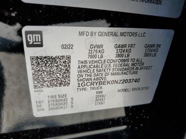 2022 CHEVROLET SILVER1500 1GCRYBEK0NZ203740