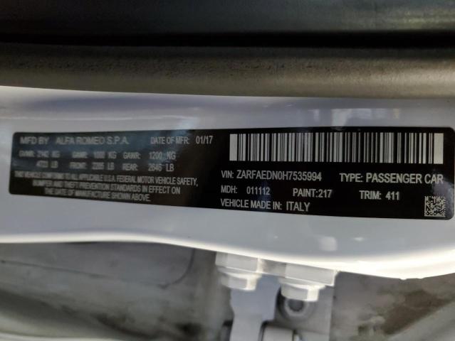 2017 ALFA ROMEO GIULIA Q4 ZARFAEDN0H7535994