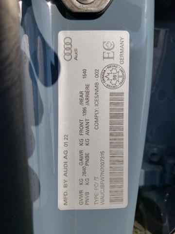 2022 AUDI E-TRON GT WAUCJBFW7N7007315