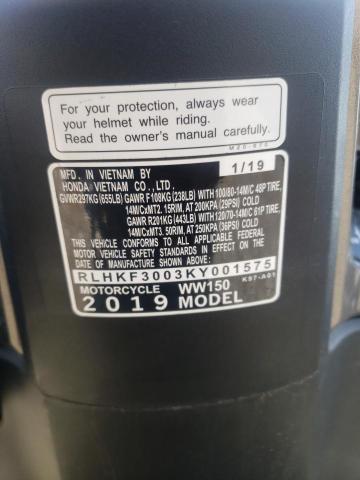 2019 HONDA WW150 RLHKF3003KY001575
