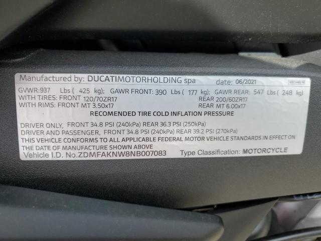 2022 DUCATI STREETFIGH ZDMFAKNW8NB007083