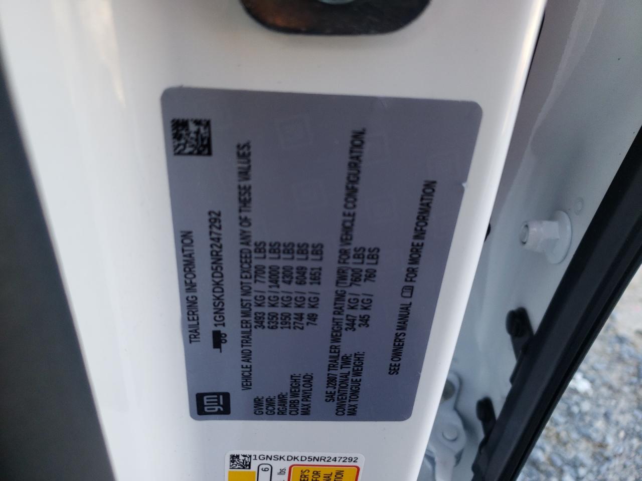 1GNSKDKD5NR247292 CHEVROLET SUBURBAN 2022