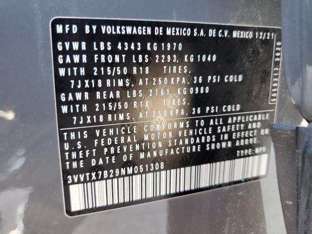 2022 VOLKSWAGEN TAOS SE 3VVTX7B29NM051308