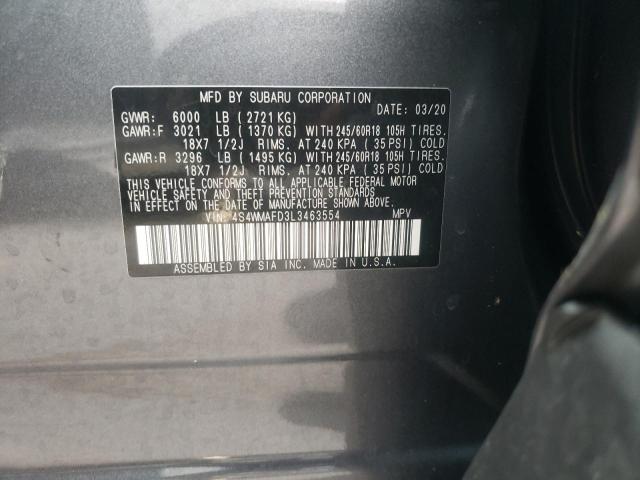 2020 SUBARU ASCENT PRE 4S4WMAFD3L3463554
