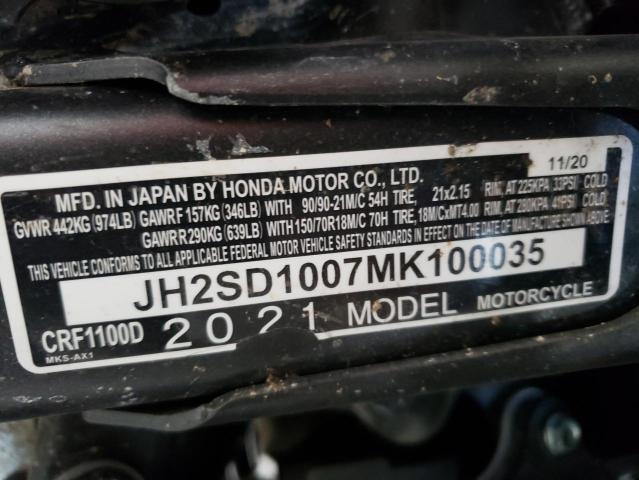2021 HONDA CRF1100 D JH2SD1007MK100035