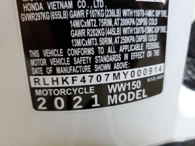 2021 HONDA WW150 RLHKF4707MY000914