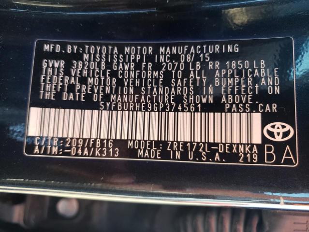 2016 TOYOTA CARROLLA 5YFBURHE9GP374561
