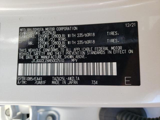 2022 LEXUS NX 350 JTJGGCEZ6N5002510
