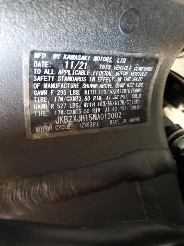 2022 KAWASAKI NINJA-ZX6R JKBZXJH15NA013002