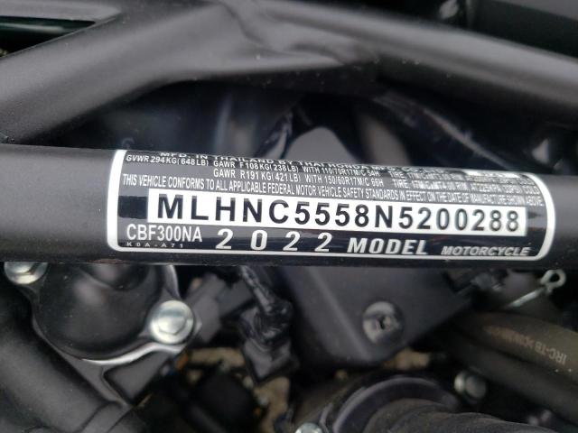 2022 HONDA CBF300 NA MLHNC5558N5200288