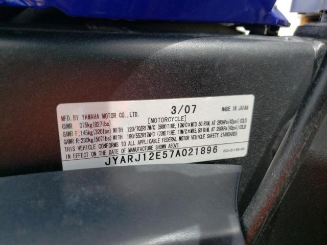 2007 YAMAHA YZFR6 L JYARJ12E57A021896