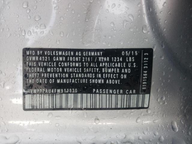 2015 VOLKSWAGEN E-GOLF SEL WVWPP7AU4FW911930