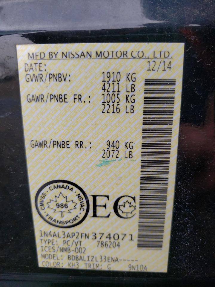 2015 Nissan Altima 2.5 VIN: 1N4AL3AP2FN374071 Lot: 54686962