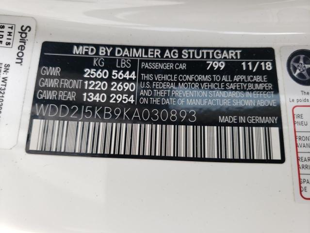 2019 MERCEDES-BENZ CLS 450 4M WDD2J5KB9KA030893