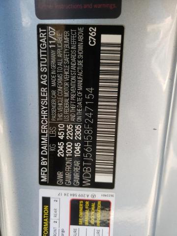 2008 Mercedes-Benz Clk 350 VIN: WDBTJ56H58F247154 Lot: 55197912