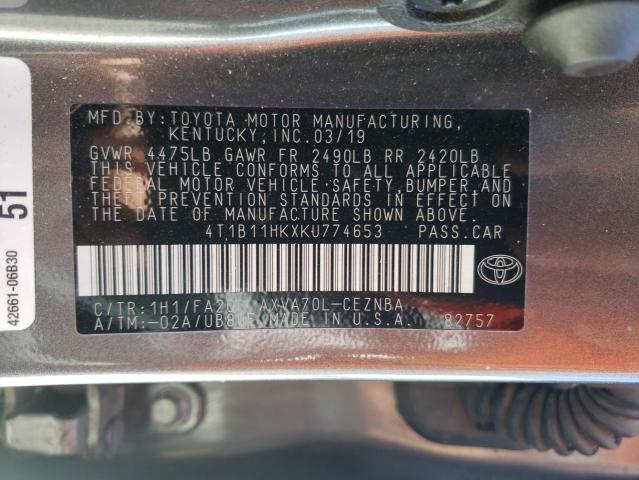 2019 TOYOTA CAMRY 4C 4T1B11HKXKU774653