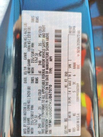 1FMCU0GD7KUB67070 Ford ESCAPE SE
