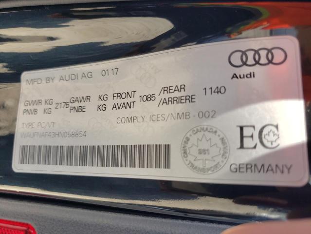 2017 AUDI A4 PRESTIG WAUFNAF43HN058854