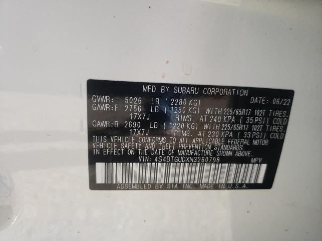 2022 SUBARU OUTBACK WI 4S4BTGUDXN3260798