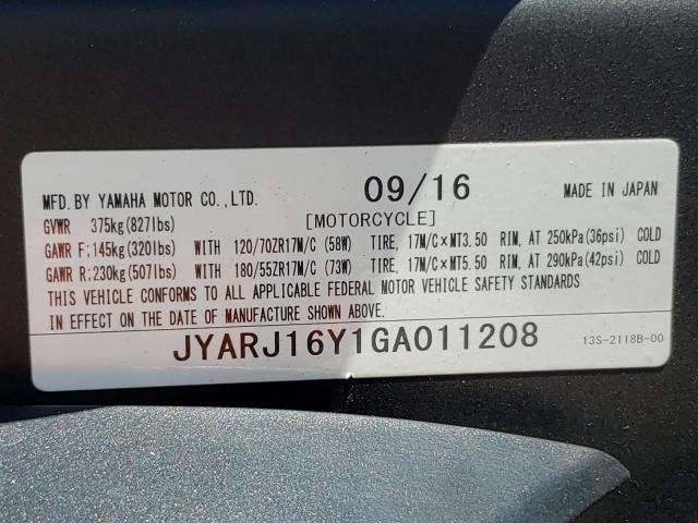 2016 YAMAHA YZFR6 C JYARJ16Y1GA011208
