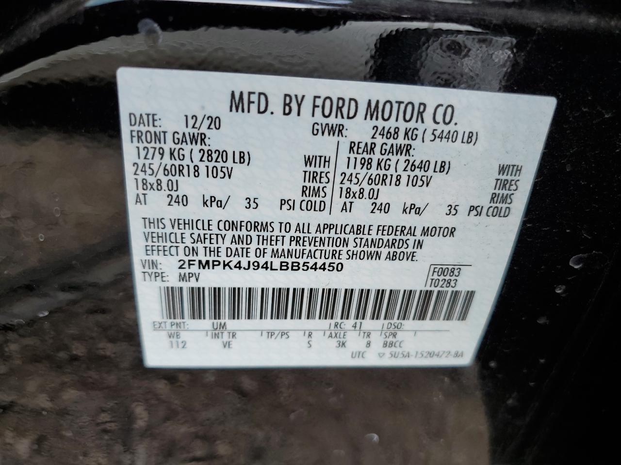 2FMPK4J94LBB54450 FORD EDGE 2020
