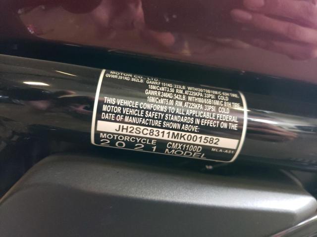 2021 HONDA CMX1100 D JH2SC8311MK001582