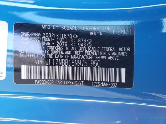 2022 TOYOTA GR 86 JF1ZNBB18N9751950