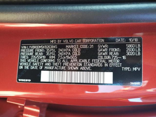 2019 VOLVO XC60 T8 R- LYVBR0DM5KB263845