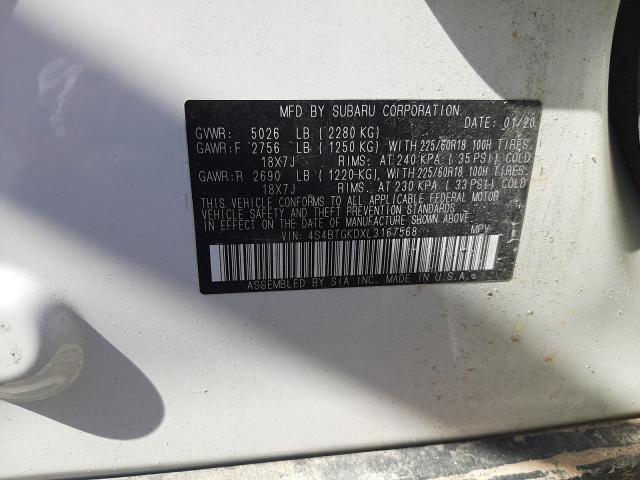 2020 SUBARU OUTBACK ON 4S4BTGKDXL3167568