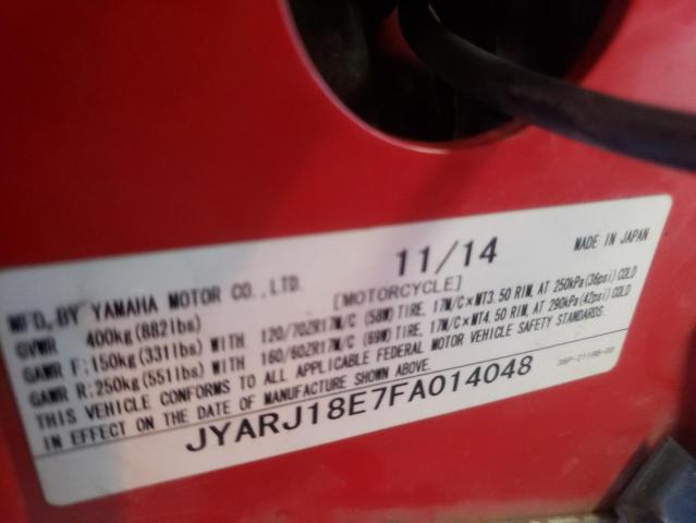2015 YAMAHA FZ6 R JYARJ18E7FA014048