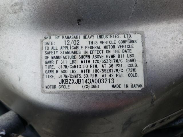 2003 KAWASAKI ZX636 B1 JKBZXJB143A003213