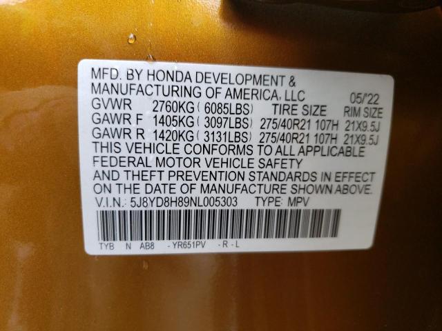 2022 ACURA MDX TYPE S 5J8YD8H89NL005303