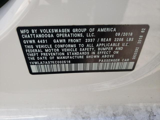 2019 VOLKSWAGEN PASSAT WOL - 1VWLA7A37KC002516