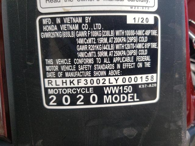 2020 HONDA WW150 RLHKF3002LY000158
