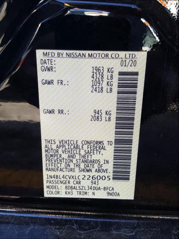 2020 NISSAN ALTIMA SR 1N4BL4CVXLC226005
