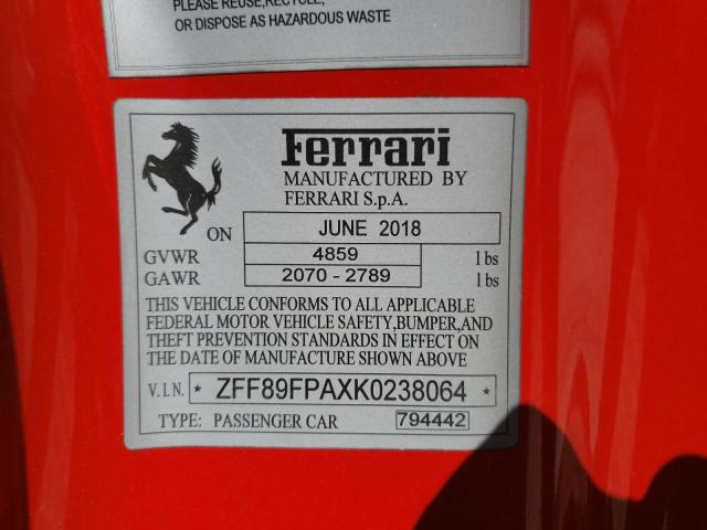 2019 FERRARI PORTOFINO ZFF89FPAXK0238064