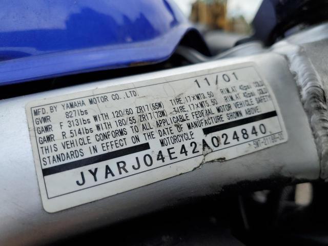 2002 YAMAHA YZFR6 L JYARJ04E42A024840
