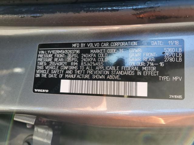 2019 VOLVO XC60 T5 R- LYV102RM5KB283796