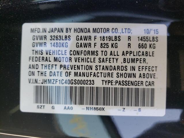 2016 HONDA CR-Z JHMZF1C40GS000233