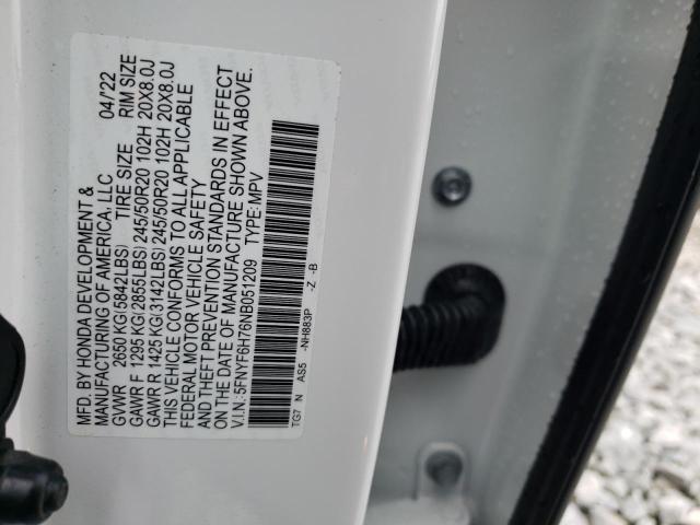 2022 HONDA PILOT BLAC 5FNYF6H76NB051209